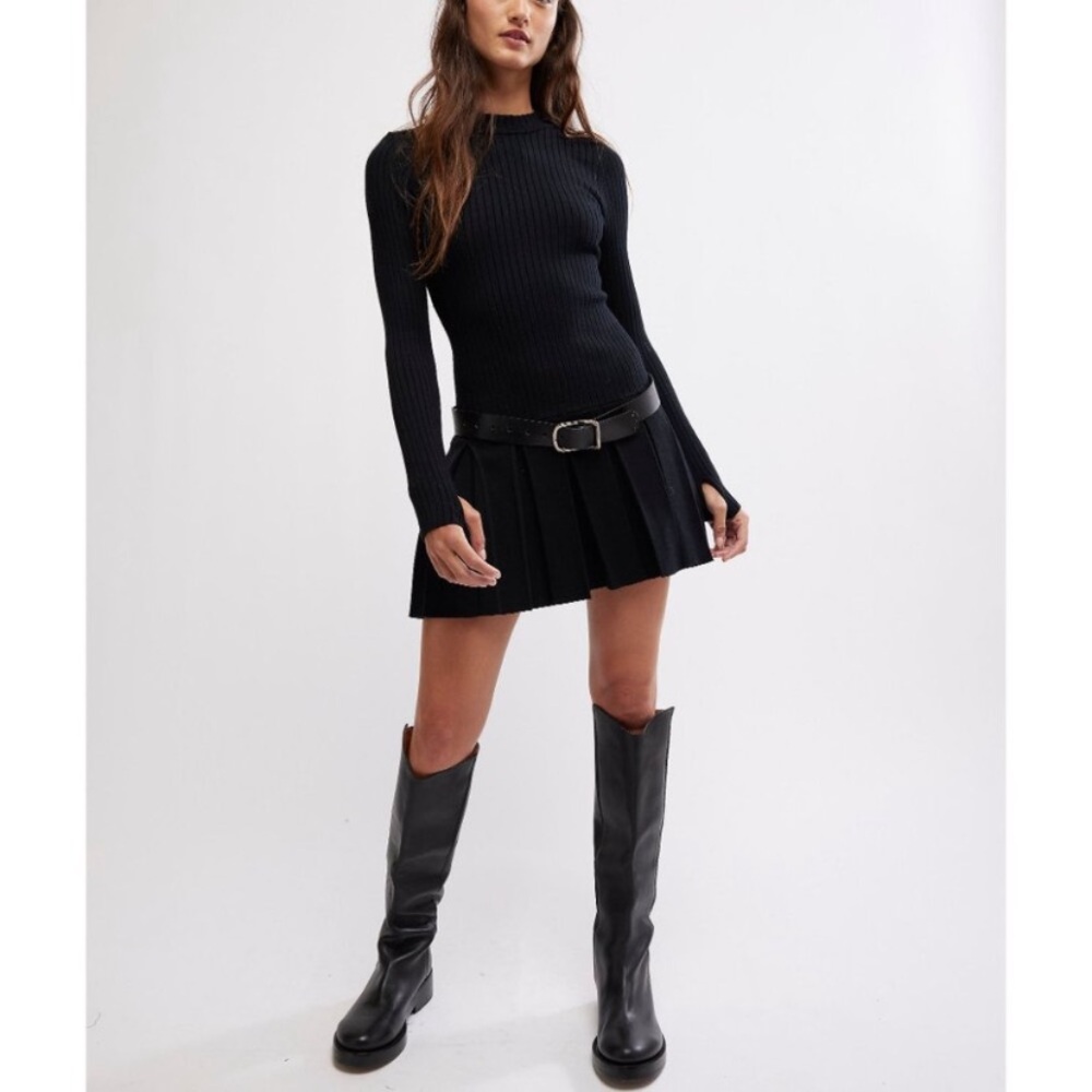 Free People Black Ribbed Mini Dress